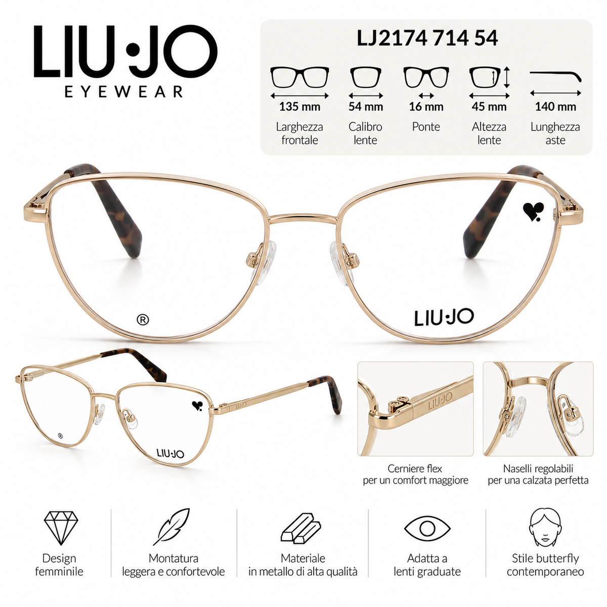 Liu Jo LJ2174 714 54 | Occhiali da Vista Donna Oro - OGP OCCHIALI