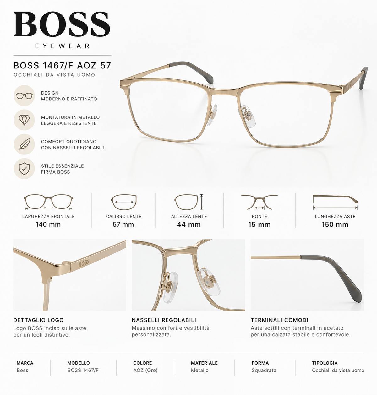 BOSS 1467/F AOZ 57 | Occhiali da Vista Uomo | OGP Occhiali