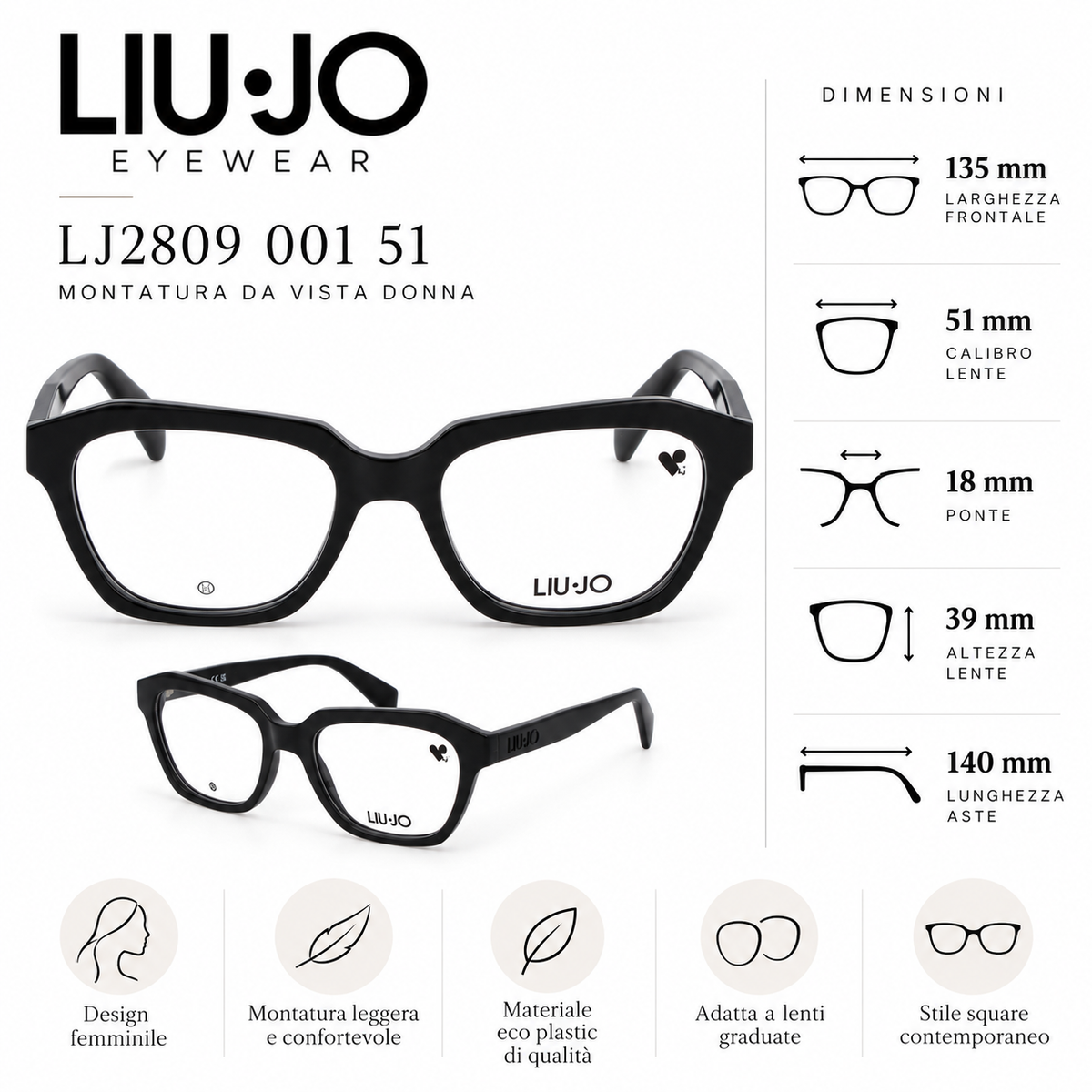 Liu Jo LJ2809 001 51 – Occhiali da Vista Donna Neri - OGP OCCHIALI