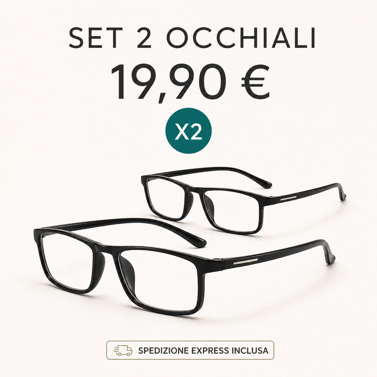 Set 2 Occhiali da Lettura Rettangolari – Uomo e Donna